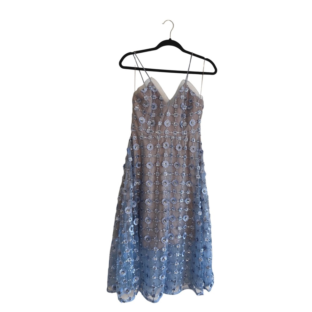 Aidan Mattox Women's Blue 3D Floral Sequin Romantic Midi Cocktail Dress Size 2